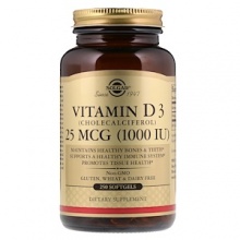 Витамины Solgar Vitamin D3 1000 ME 25 мкг 250 капсул
